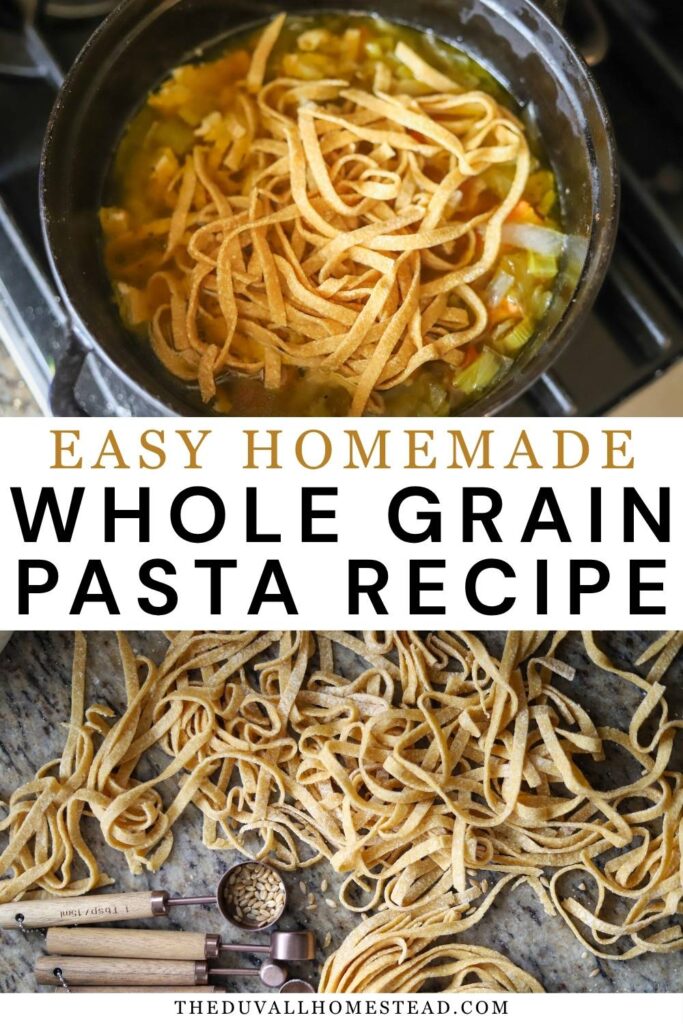 This homemade whole wheat pasta is simple, nourishing, and so satisfying to make. With wholesome ingredients and rich flavor, this whole grain pasta recipe turns everyday dinner into something special. Use this whole wheat pasta dough for noodles, fettuccine, or rustic pasta shapes the whole family will love.
