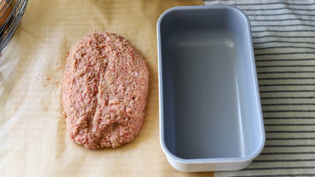 Homemade meatloaf mixture shaped for baking