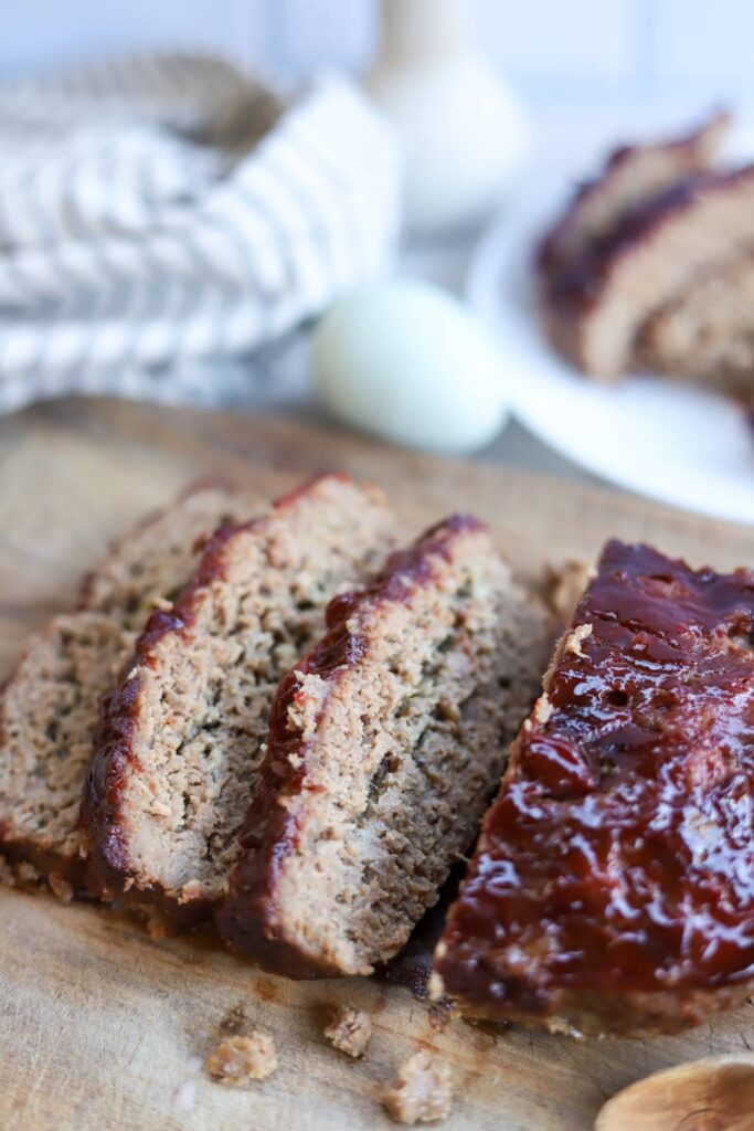 Close-up of easy meatloaf recipe with ketchup glaze