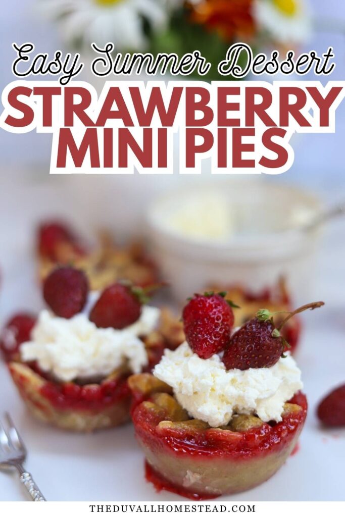 These Fresh Strawberry Mini Pies are a must-make during strawberry season! Filled with fresh strawberries and baked in a buttery, flaky pie crust, this homemade strawberry pie recipe is easy, beautiful, and perfect for entertaining. If you're looking for mini pie recipes, summer dessert ideas, or fresh strawberry recipes, you'll want to save this one for later.