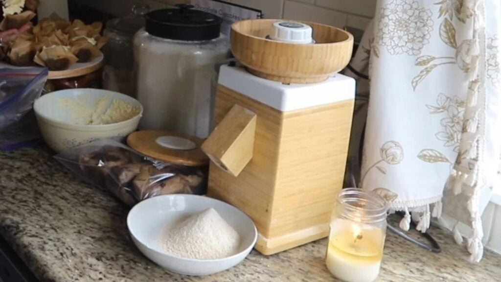 Countertop grain mill for grinding fresh flour at home.