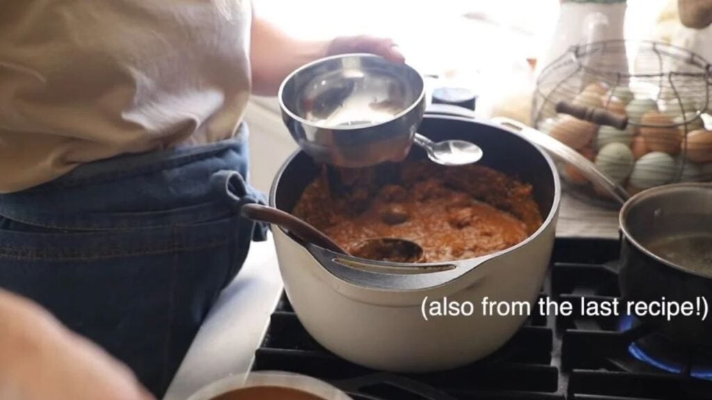 Stainless steel bowls for kids being used to make homemade soup.