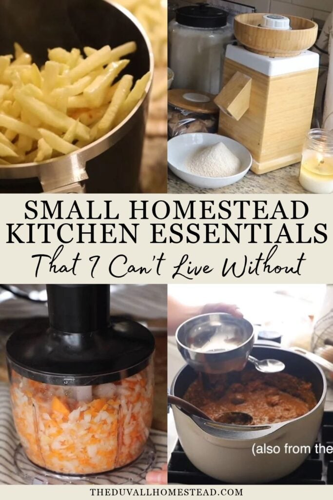 Build a well-stocked homestead kitchen with these must-have kitchen essentials! Whether you're cooking from scratch, preparing family meals, or baking homemade bread, these useful kitchen tools are worth having. Explore my favorite cast iron cookware, stainless steel pots, food storage containers, grain mill, slow cooker, and other practical kitchen gadgets for a cozy, functional country kitchen.